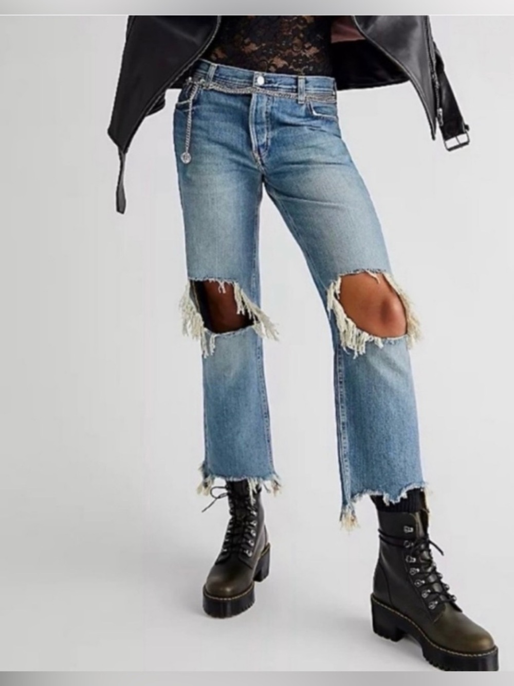 We The Free Maggie Mid Rise Straight Leg Distressed Jeans